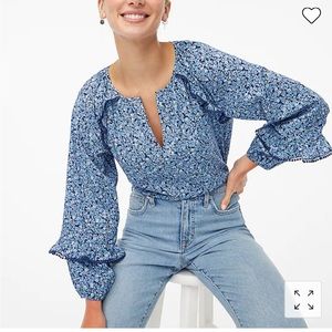 J. Crew Printed Ruffle Trim Peasant Top